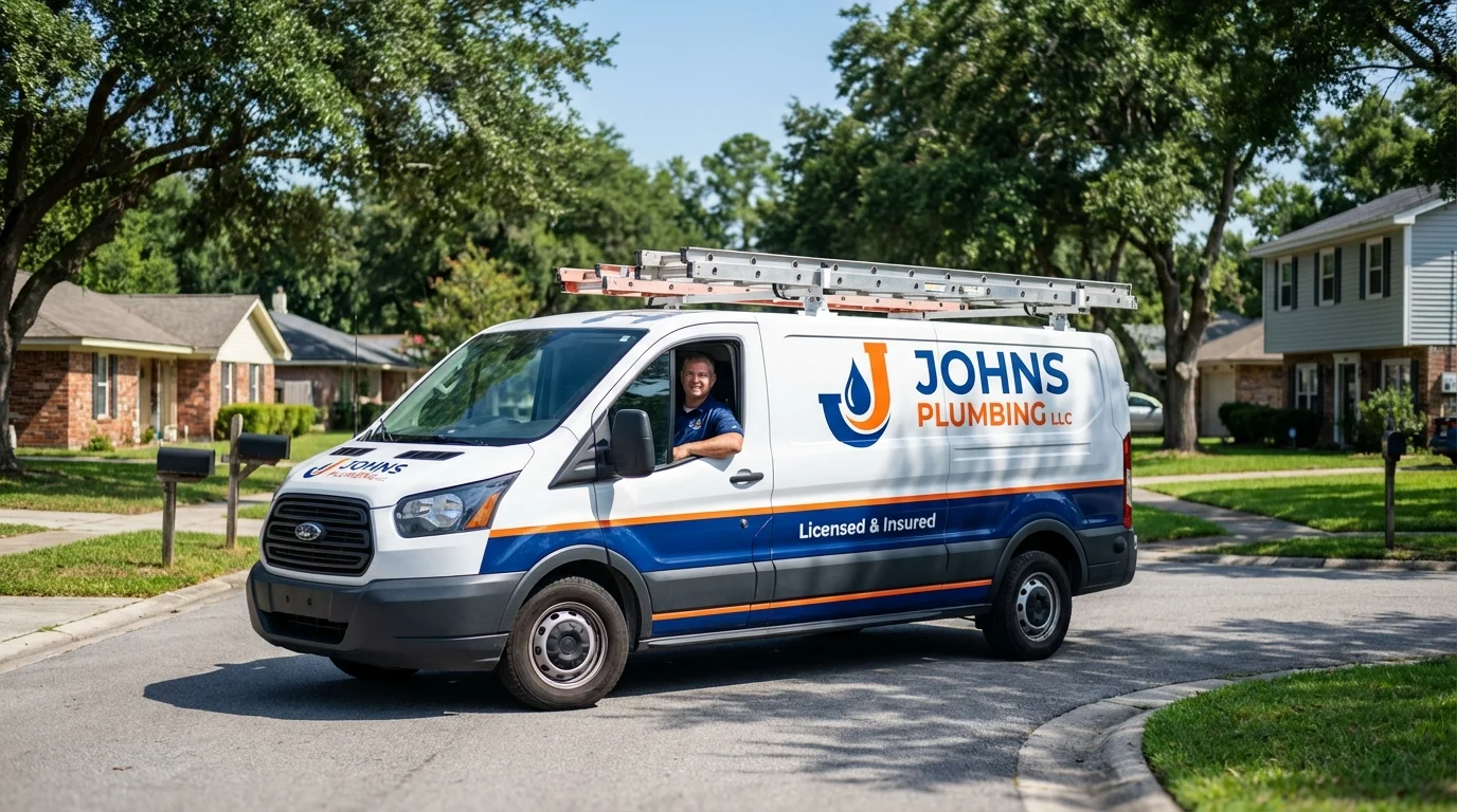 Johns Plumbing LLC service van in Corona, NY