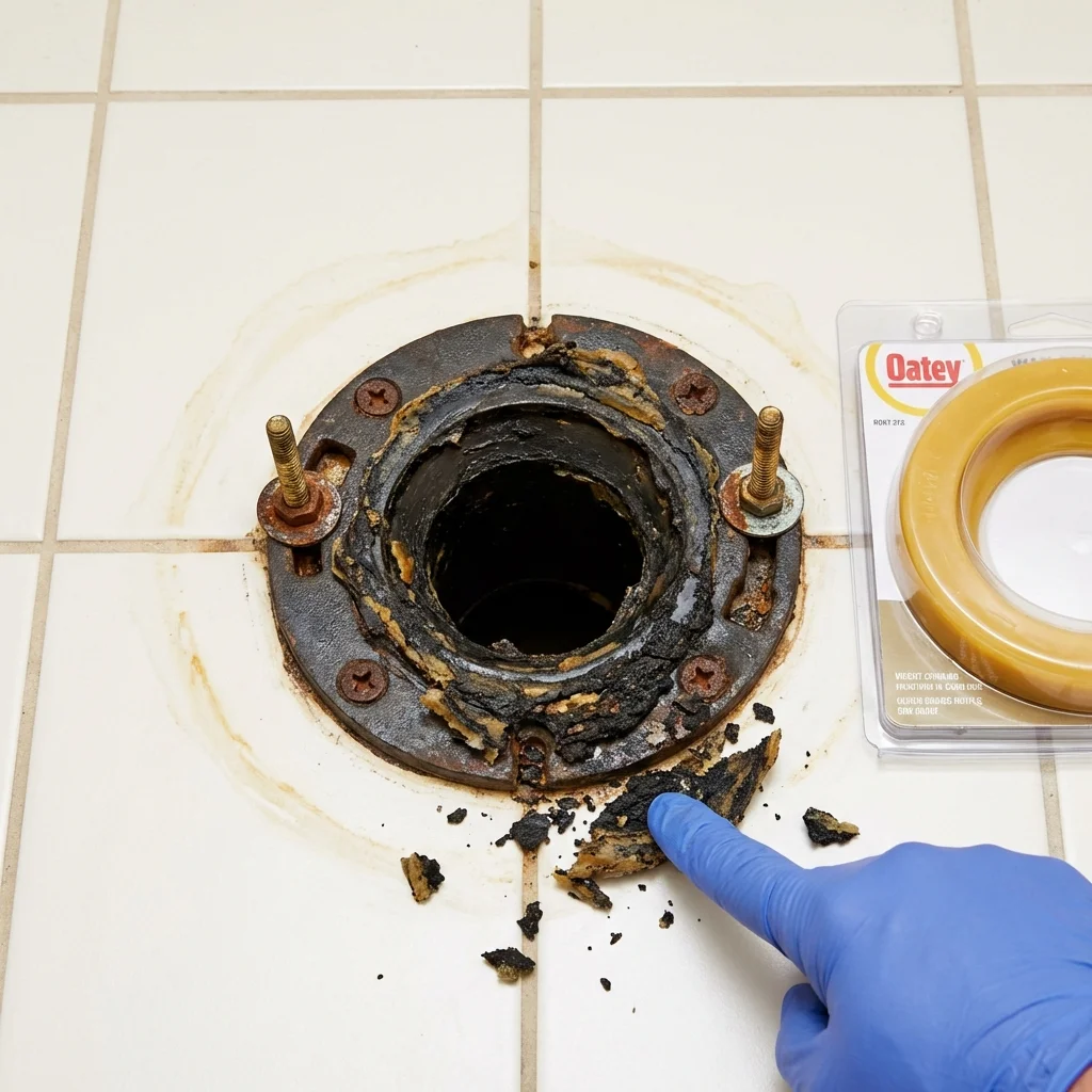 Failed wax ring showing water seepage at the base of a toilet in a Corona, NY home